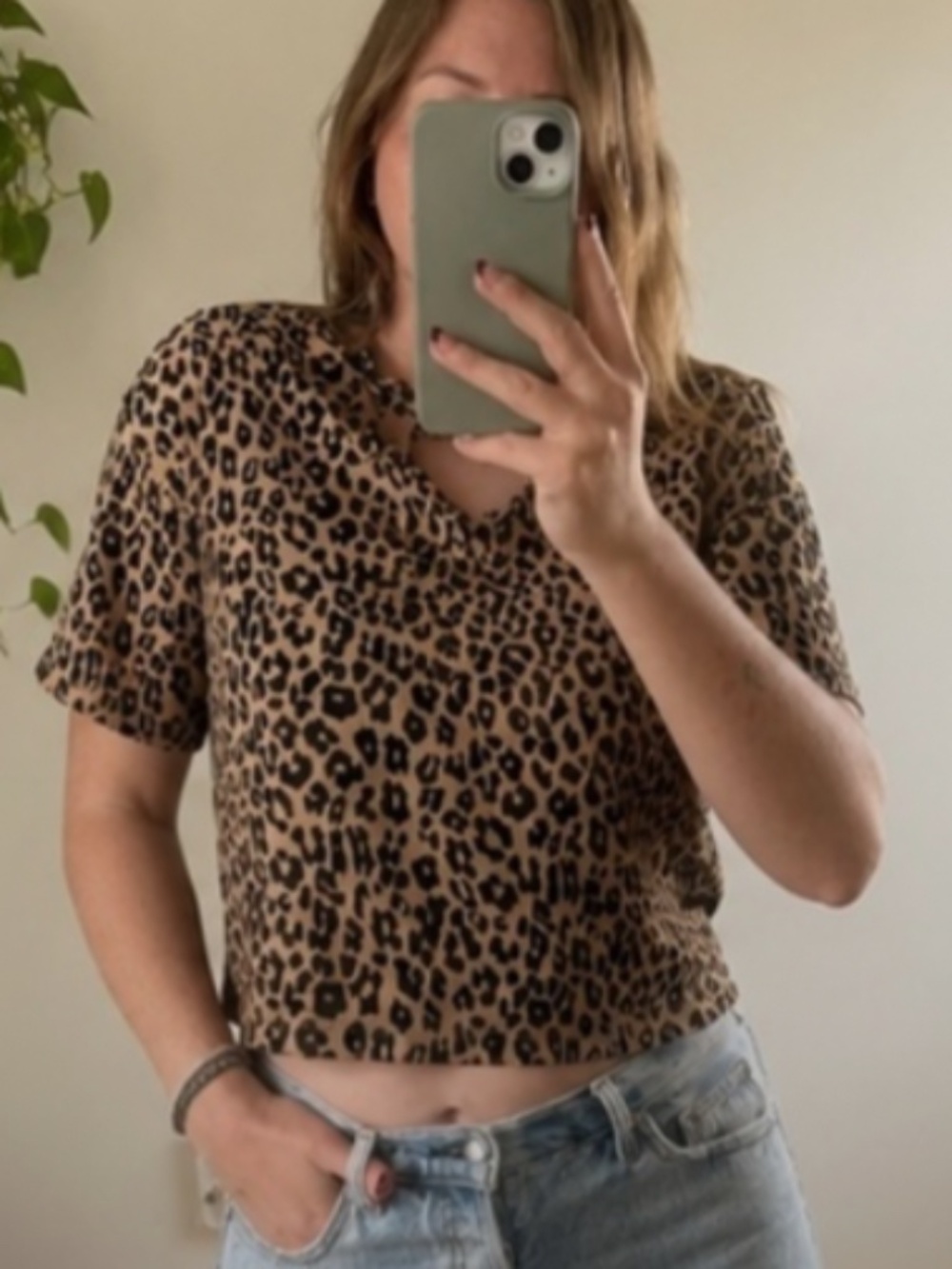 wild fable leopard print cropped boxy t-shirt tan black size small